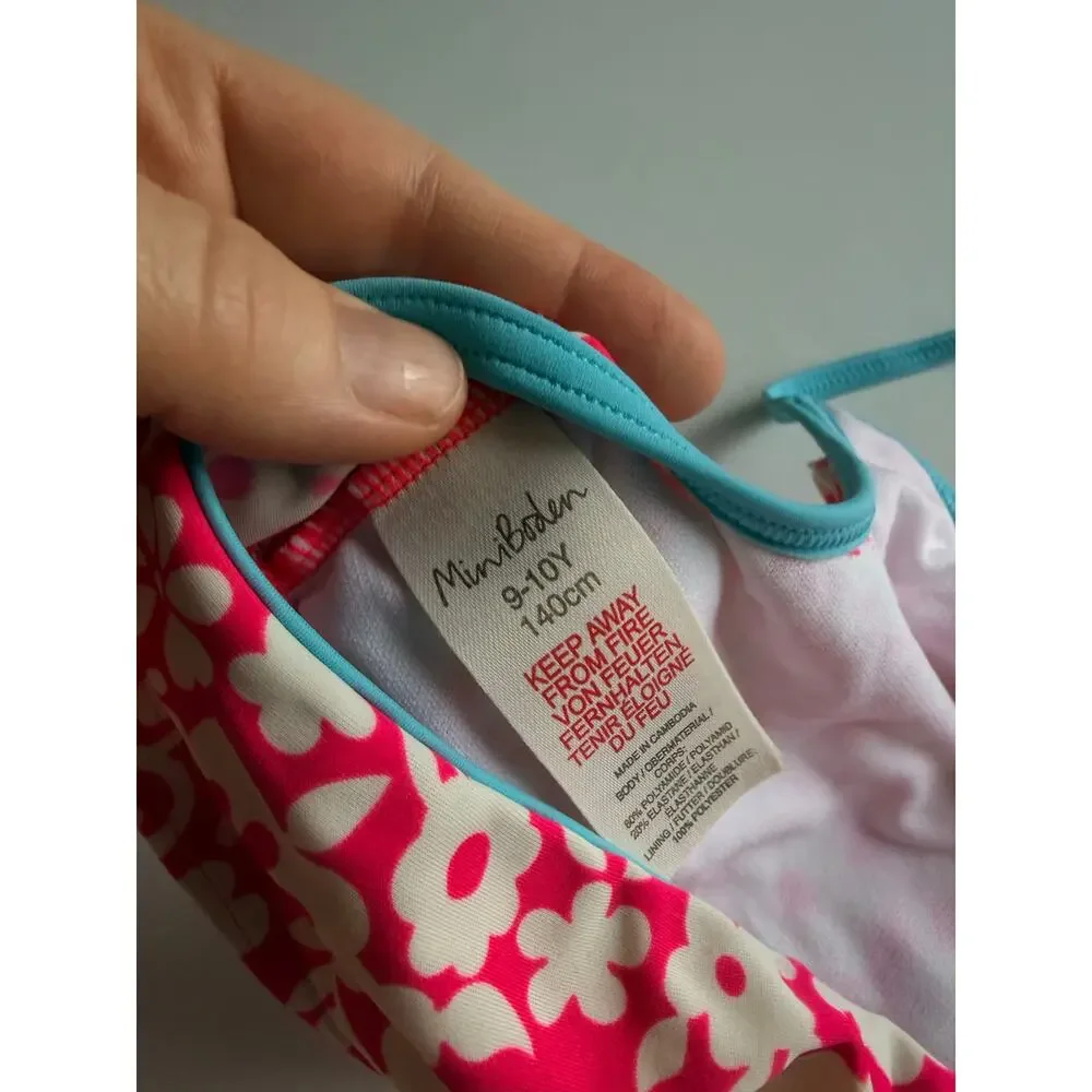 Mini Boden Girls Pink Floral Bikini Swimsuit Set 9/10